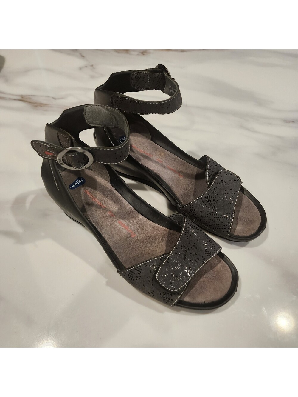 Wolky Black Leather Wedge Sandals Women’s Size 10 Worn Once